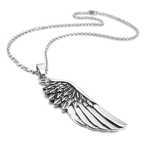 MunkiMix Acero Inoxidable Colgante Collar El Tono De Plata Pluma Feather Ángel Ala Hombre,Cadena 58cm