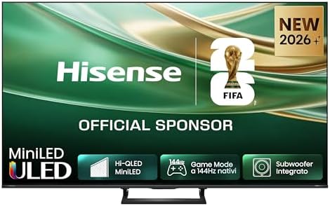 Hisense Smart TV MiniLED 144Hz 75" 4K 75E8S, Dolby Atmos 2.1 By Devialet, Dolby Vision IQ, HDR10+, Native 144Hz Game Mode, VIDAA OS con 1000+ APP, Alexa built-in, lativù 4K, Wifi, Bluetooth
