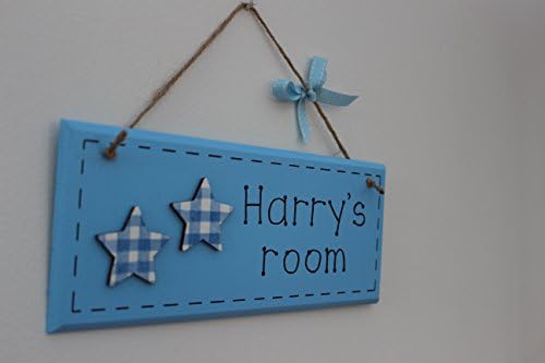 Personalised children's wooden bedroom door sign plaque, blue star design, new baby boy gift, christening, birthday gift