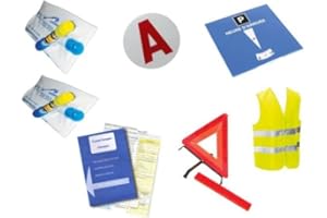 EQUILIBRE ET AVENTURE Kit auto sécurité jeune conducteur : 1 constat d'accident + 2 éthylotests NF + 1 gilet jaune EN471 + 1 triangle de signalisation + 1 disque magnétique "A" + 1 disque de stationnement