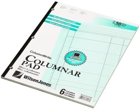 Wholesale CASE of 25 - Acco/Wilson Jones Side-Bound Punched Columnar Pads-Columnar Pad, 6 Columns, 50 Sheets, 11x8-1/2, Green by WLJ