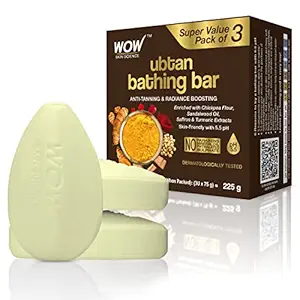 WOW Skin Science Ubtan Bathing Bar - with Sandalwood Oil, Saffron & Turmeric Extract - Super Value Pack of 3 - Skin-Friendly with 5.5 pH - No Artificial Color, Parabens, Mineral Oil, Phthalates, Sulphate - 225g (75g X 3)