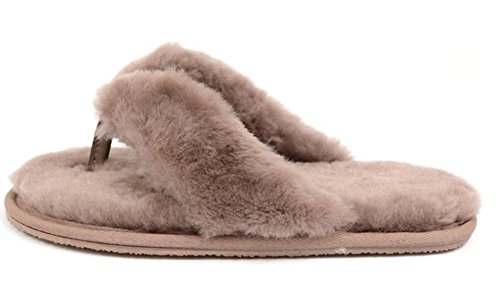 Ladies Toe-Post Flipflop Style Sheepskin Slippers in Sizes UK 3-9, Mink(5)