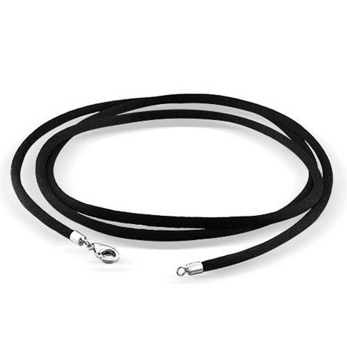 Bling Jewelry Collar Colgante De Seda Negro Satinado Cable Mujer para Hombres Adolescentes Broche Chapado En Plata De 30 Pulgadas