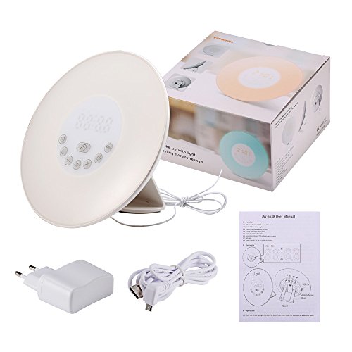 Wecker Lichtwecker Geschenk Wake Up Light Wecker mit Licht ,7 Wecktöne (6 Naturklänge und Radio), 7 Lichtfarben,10 Helligkeitstufen, Sonnenaufgangssimulator, Nachtlicht mit FM Radio, Geschenke für Kinder oder Erwachsene - 7