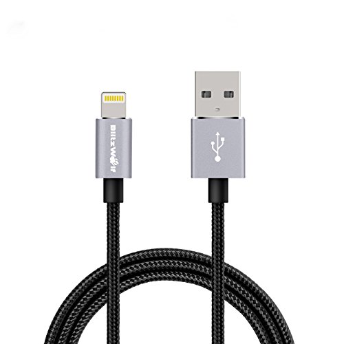 [Apple MFi Zertifiziert] Lightning Kabel, BlitzWolf 1M Nylon USB Ladekabel für iPhone 5 5s 5c 6s / 6s Plus 6SE, iPad Air, iPad mini, iPod (Schwarz)