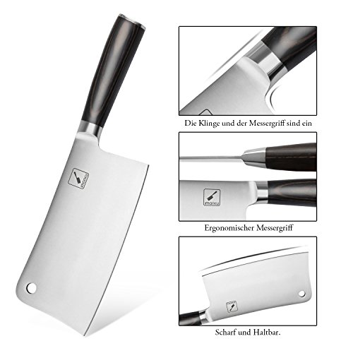 Hackmesser, Imarku 18 cm Chinesisches Kochmesser, Chefmesser aus Hochwertigem Spezialedelstahl mit Holzgriff, Hackbeil für Küchen und Haushalt - 4