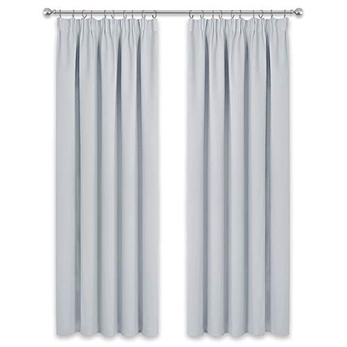 PONY DANCE Rideaux Salon de Fenêtre - (228cm de Largeur et 228cm de Hauteur, Gris Blanc) 2 Panneaux de Rideaux Salon à Galon Fronceur Décoration Tissu Unicolore Lourd Solid