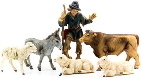 MAROLINShepherd with ox, donkey and 3 sheep (plastic material), to 3.5 in. Figures