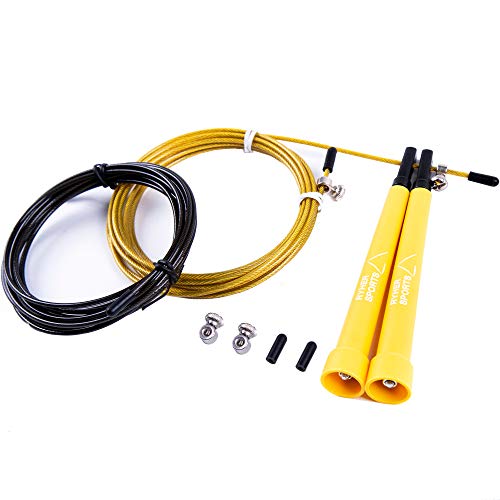 Ryher Corda per Saltare Velocita - Jump Rope Veloce- Professionale Crossfit, Double Under, Boxe, Allenamento Fitness (Giallo)