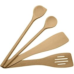 ⭐ MIAMM ustensiles de cuisine en bois set, ensemble complet, spatules en hêtre, Made in EU, 1 grande cuillère à sauce de 30cm, 1 spatule mortaise 30cm, 1 spatule biseautée 30cm, 1 maryse a pâtisserie