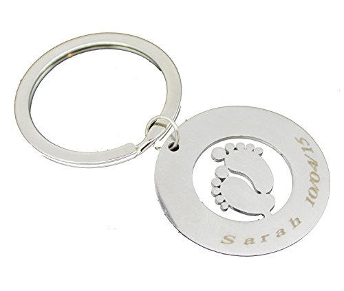 My Name ChainPersonalised Baby Foot Disc Metal Keyring for Mother's Day, Valentine's Day, Friendship Day, Birthday Gift - Free Engravable (Silver)