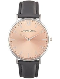 Reloj Female Andreas Osten movimiento cuarzo reloj Rose Gold 36 mm y pulsera gris piel ao-244