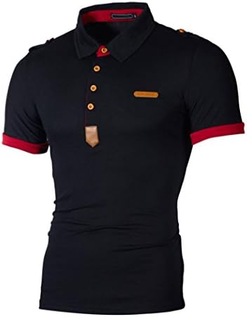 Mens Polo Shirt, Hmeng Mens Summer Fashion V Neck Button Plain Soft Slim Short Sleeve T Shirt Top Blouse (Black, XXXL)