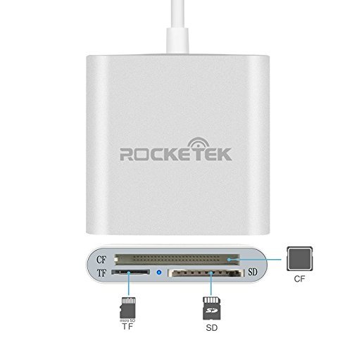 Aluminium-Kartenleser, Rocketek USB3.0 Alles in 1 Speicherkartenleser / Writer mit 3 Steckplätzen für CF-Karte, SD, Micro SD und mehr Speicherkarten - 3