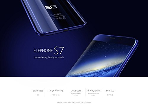 Elephone S7 - 4G LTE Smartphone, 5.5 Zoll, Android 7.1.1, Handy ohne Vertrag, Helio X25 Deca-Core, 4GB RMA 64GB ROM, 3000mAh, Fingerabdruck-ID, Dual Kamera, Dual SIM, OTG (Schwarz)