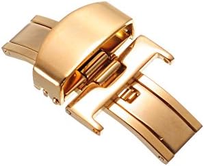 BuyingJewelry 20mm Stainless Steel Butterfly Deployant Buckle Polished Gold Double Push Spring Watchband Clasp