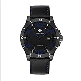 Wasserdichte Herren Quarzuhr Mode zu sehen Rundes Zifferblatt Lederarmband Leuchtende Anzeige Zeigeranzeige Analoge Uhr,Black