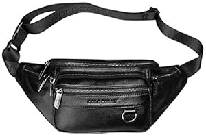 Hebetag Pack de Cuero Pack Bolsa para Hombres para Hombres Viajes al Aire Libre Caminata Caminando Caminata para Campamento bolsita Billetera Casual, Negro