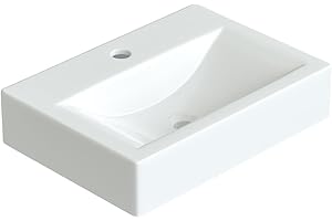 AQUALAVOS Aufsatzwaschbecken aus Keramik eckig weiß 45,5x33x10 cm ohne Überlauf mit Hahnloch klein Gäste wc Waschbecken Eckwaschbecken Handwaschbecken weiß ultradünner Rand viele Montagemöglichkeiten