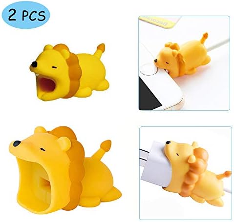 Kalolary 2PCS Cable Protector, Big + Small Cartoon Animal Cable Protector Phone Charger Protector Cord Protection Cover, Protector USB Power Adapter Prevent Disconnection the Whole Charging - Lion