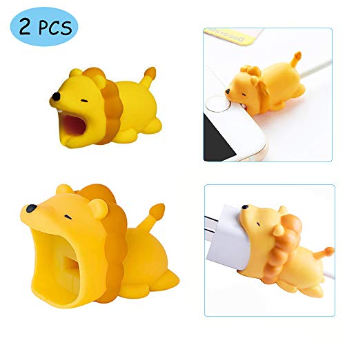 Kalolary 2PCS Cable Protector, Big + Small Cartoon Animal Cable Protector Phone Charger Protector Cord Protection Cover, Protector USB Power Adapter Prevent Disconnection the Whole Charging - Lion