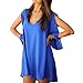 TopTie V Neck Split Sleeve Loose Chiffon Dress Asymmetrical Hem Chemise Blouse - LightBlue,M