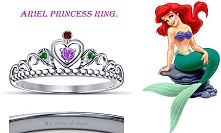 RUDRAFASHIONS Lovely Round Cut Multi-Stone 925 Sterling Silver Ariel Princess Heart Shape Crown Engagement Ring