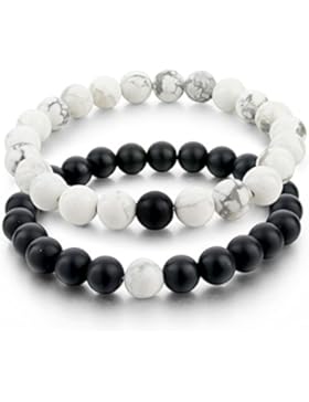 Long Way Abstand Armbänder für lovers-2pcs schwarz matt Achat & Howlith weiß 8mm Perlen