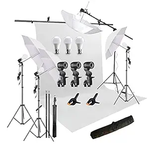 HIFFIN White Screen Backdrop 6x10 ft with 9 ft Stand - 6x9 ft Photography Backdrop with 2 Pcs Spring Clamps, 1PCs Carry Bag (T Shape Kit C2 C1 W & Single Holder Kit M4)