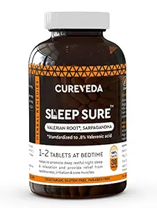 Cureveda Herbal SleepSure Non habit Sleeping Pills For Improved and Healthy Deep Sleep Valerian Root (Gold Standard- Extra Strength), General Wellness- 30 Tablets