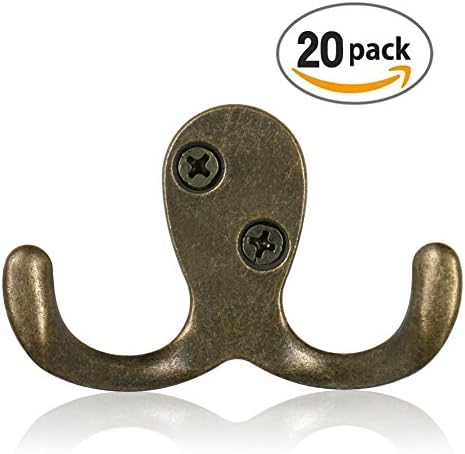 Coat Hooks for Wall Vintage Antique Wall Mounted double Hooks Hanger 20pcs Heavy Duty Hooks for Door Kitchen Bathroom Bedroom Office Lavatory Closets (Mounting Screws Provided)