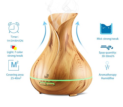 Aroma Diffuser 400ml Likemylux Luftbefeuchter Ultraschall Duftzerstäuber für Öl Aromatherapie in Holzmaserung mit 7 Led Farben inklusive Zeit Timer mit automatischer Abschaltfunktion | 2 Jahre Garantie | Holzoptik Hell - 3