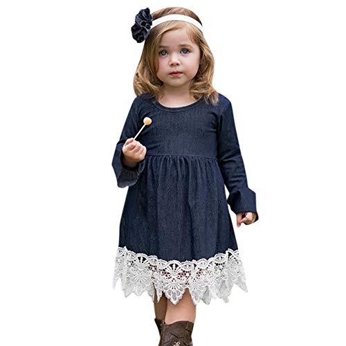 Preisvergleich Produktbild Baby Mädchen Kleider,Sunday Kleinkind Mädchen Langarm Kleid Denim Spitzenkleid Lang Party Kleid Herbst Winter Kleidung Outfits