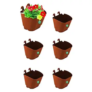 TrustBasket Set of 6 Vertical Gardening POTS/PLANTERS(Small) -Brown | Plastic Vertical Wall Hanging Pouches for Home & Outdoor Balcony Garden Decor |Wall Hanging Pouches for Grills