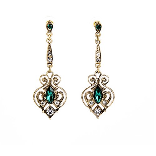 LARESDOMI Vintage Gold-tone Crystal imitación Incrustada Verde Turmal