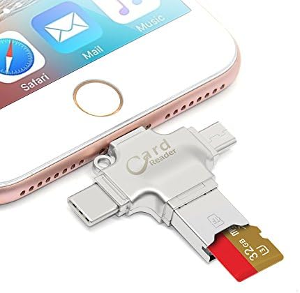 SD Card Reader 4 in 1,Cymall Micro SD Card Reader with Camera Lightning/USB/Micro USB/Type-C Connector for iPhone iPad Mac PC Android Macbook (4in1 Card Reader)