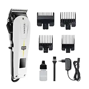 Kubra KB-309 Professional Cordless Rechargeable LED Display Hair Clipper Heavy Duty for Hair and Beard Cut (White)