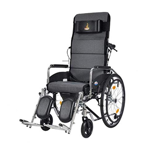 DLY Anziani Sedie a Rotelle 23Kg Sedia Medica Controllo Schienale Portatile Sedile Pieghevole 100 kg Carico Cuscinetto 47 * 45 cm Sedile-Staccabile Tavolo-Commode, Nero