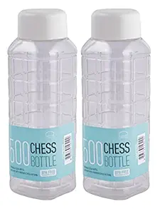 Lock & Lock Chess Plastic Water Bottles with White Lid, Set of 2, 500 ml Each, Transparent (HAP816W x 2)