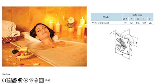 Der Lüfter / Badlüfter / Ventilator / ORIGINAL / Vents 100 QUIET TIMER / Nachlauf / sehr leise 24 dB(A) / 100 mm / 97 m³/h / 7,5W energiesparend / Kugellager / Rückschlagklappe - 4