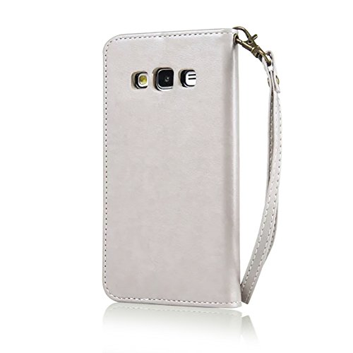 SKYXD Leder Hülle für Samsung Galaxy J3 2016 Rosen Blumen und Schmetterlings Muster,PU Folio Klappbar SchutzHülle [Brieftasche Kartenfach / Magnet / Standfunktion / Trageschlaufe] KlappHülle für mit [Koala Handyanhänger + Eingabestift] 3 in 1 Zubehör Set Handy Tasche Etui for für Samsung Galaxy J3 2016 J320F J3 Duos Bookstyle Flip Case Leather Cover With [Stylus and Dust Plug]- Grau - 3