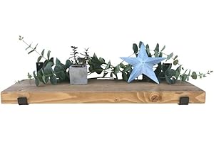 Masterplank Wooden Floating Shelf (80 cm Long), Rustic Wall Mounted Shelves Board with Seated L Black Brackets - Reclaimed Timber & Handmade Decorative Shelves for Bathroom, Living Room