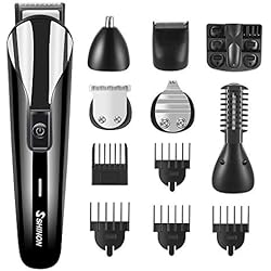 Tondeuse Cheveux Tondeuse Barbe Rasage Tondeuse Nez-Oreilles Professionnelle Electrique Homme Rasoir 6 en 1 pour Couper Barbe Corps Nez Oreilles Sourcil Poils, Puissantes Lames en Acier Inoxydable