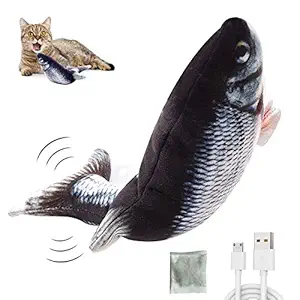 XLSFPY Interactive Cat Toys, Moving Fish Cat Toys for Indoor Cats, Interactive Kitten Toy with Catnip, Simulation Electric Wagging Fish Kitty Toy, USB Charging Kicker Cat Toys (Black)