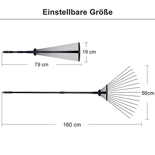 Rovtop Laubbesen Besen verstellbar Garten Laub-Rechen Arbeitsbreite 18cm bis 56cm 15 Zinken Max. 160cm Lang - 3