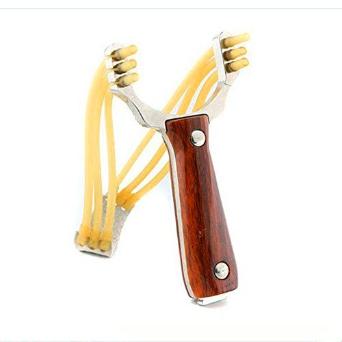 HONGCI High Quality Red Wood Alloy Outdoor Hunting Catapult Toys (included: Red Wood Alloy Hunting Slingshot + Rubber Bands)