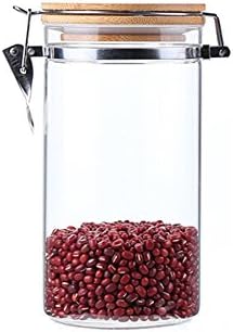 YOIFO 2L Glass Kitchen Storage Jar with Lid,Air Tight Stainless Steel Buckle Storage Tank,Large Capacity Eco-Friendly Container Wooden Lid and Silicone Rubber Seals for Kitchen, Bathroom,ect (1200ML)