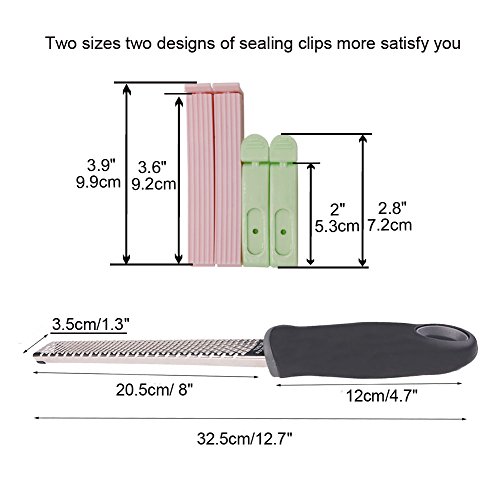 Microplane Zitrone Zester Küche Reibe für Knoblauch mit Plastikbeutel Clips für Taschen 4pcs (schwarz) - 5