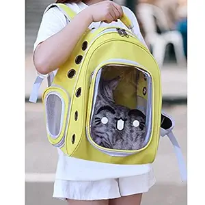 Emily Pets Anti-Scratch Clear Cat Carrier Pocket Comfortable PC Transparent Window Pet Cat Bag for Outdoor Backpack Pet Carrier Shoulders Bag for Travel and Hiking Camping Provides Protection Yellow